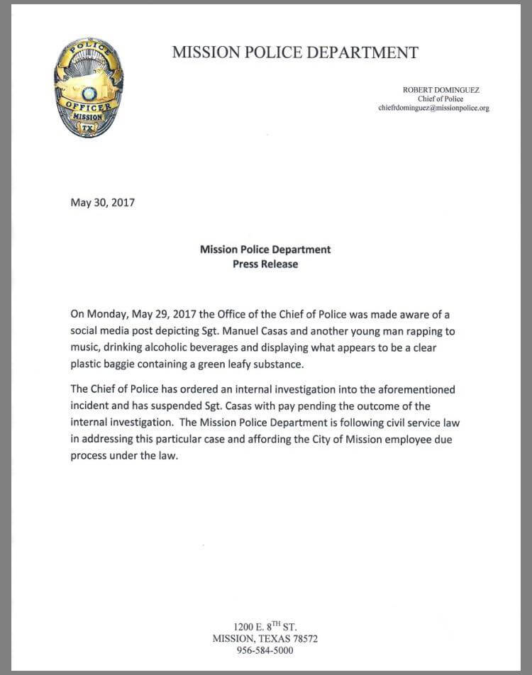 Mission PD Statement Sgt. Manuel Casas